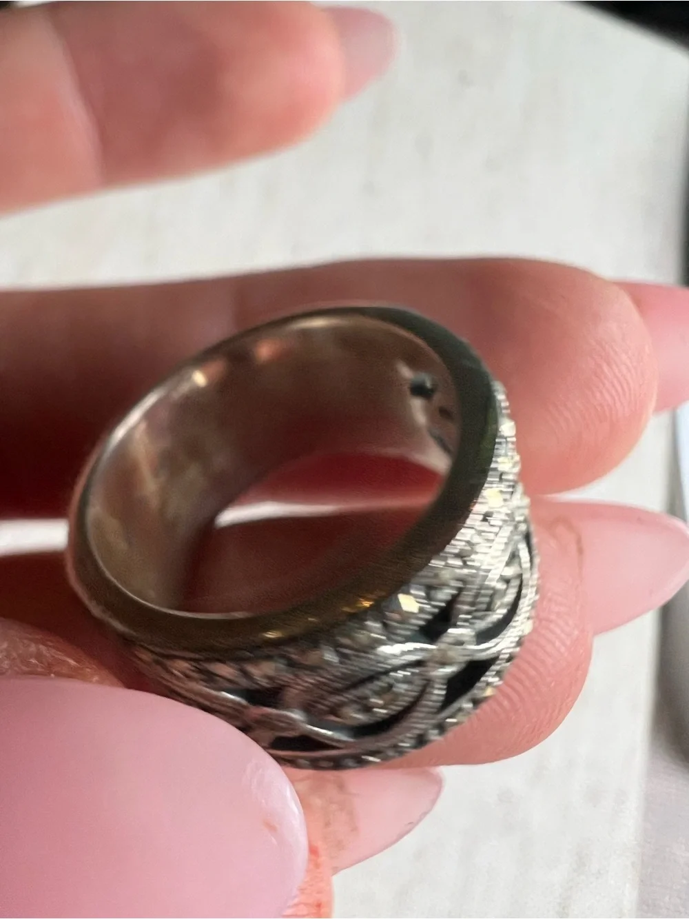 Sterling Silver Marcasite Openwork Filigree Band Ring